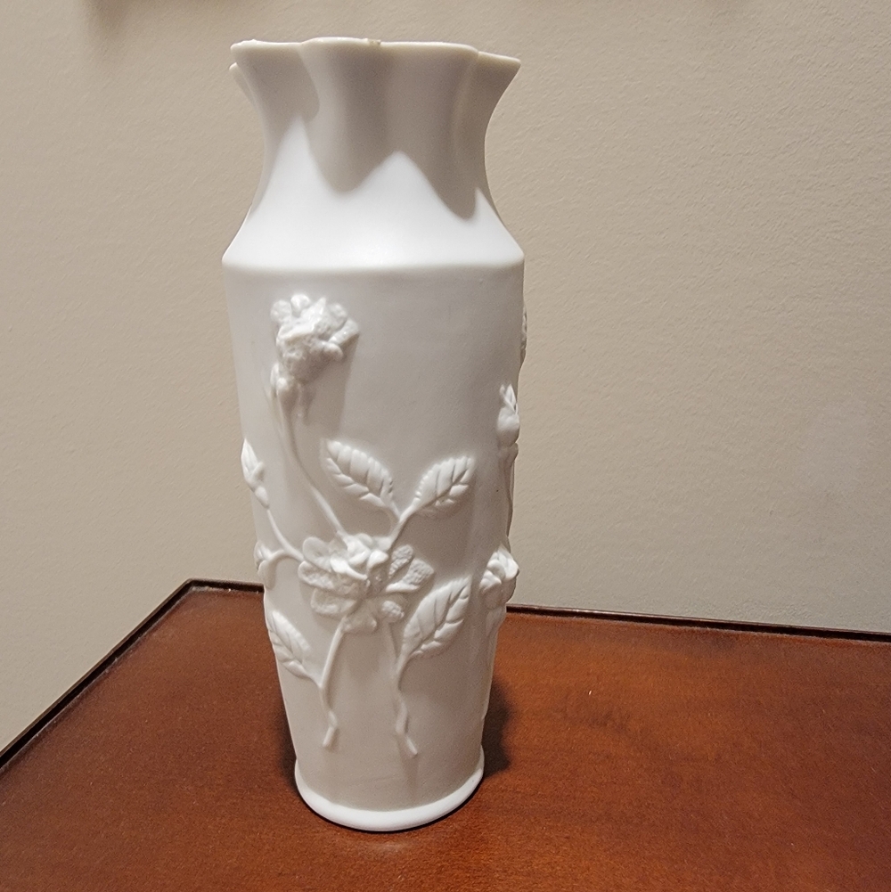 White Embossed Floral Porcelain Vase